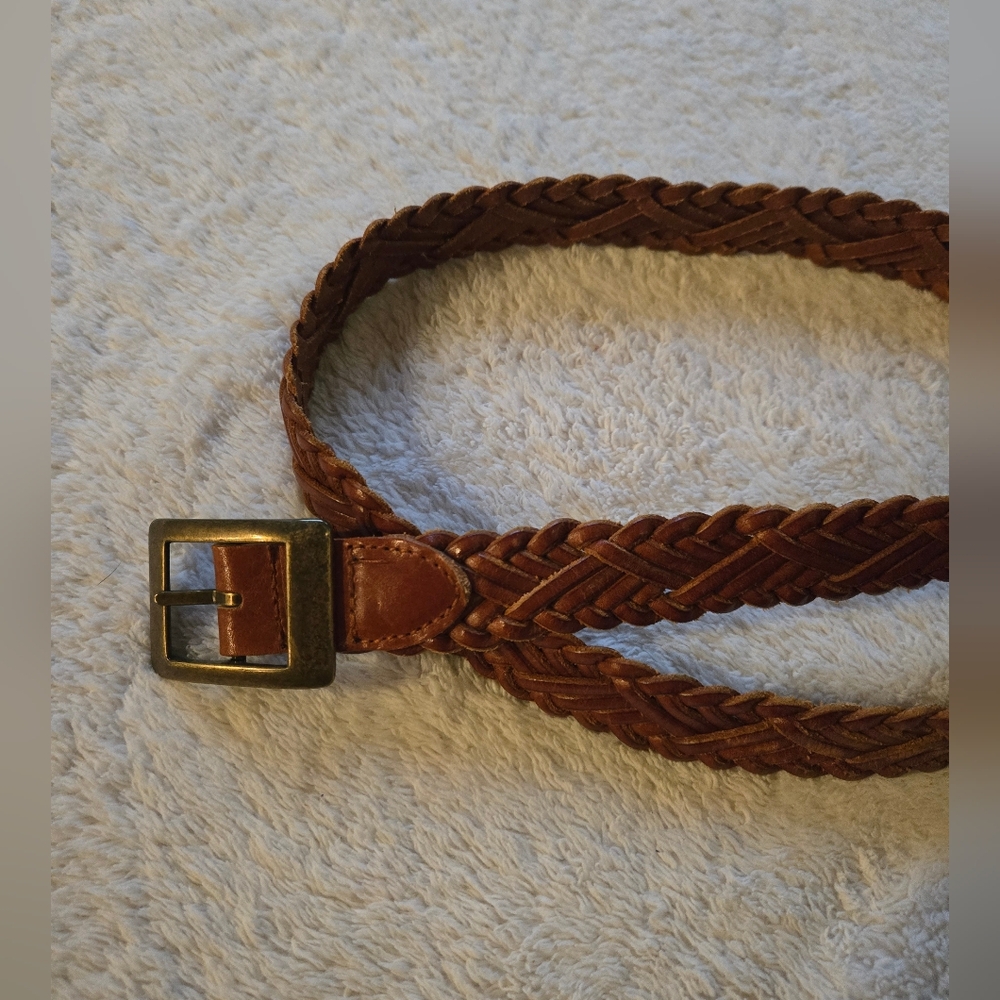Vintage Liz Claiborne Braided Brown Leather Belt with Brass Buckle Sz M